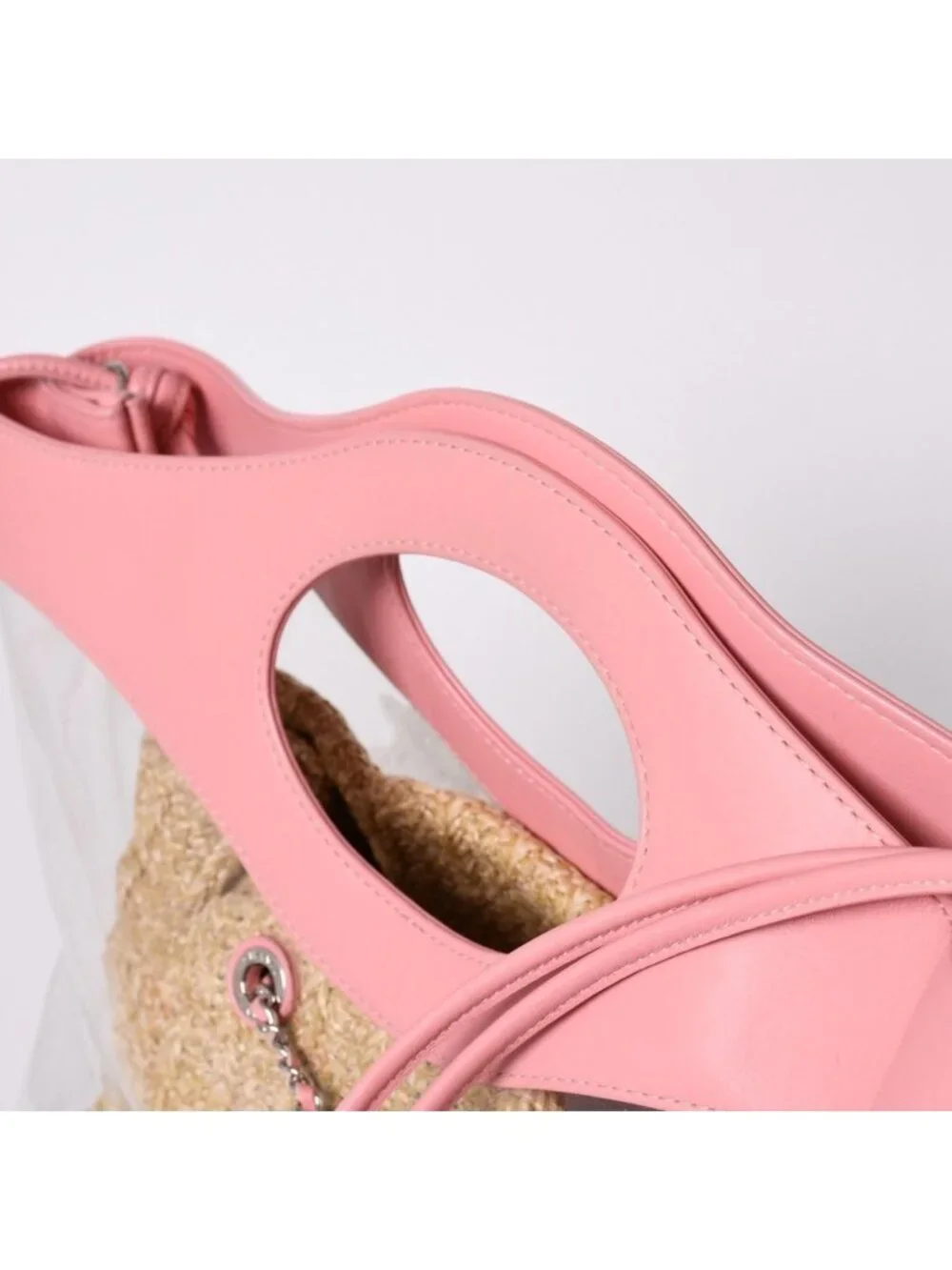 Chanel 31 Large Shopping Bag CC Logo Straw Leather Vinyl Pink
